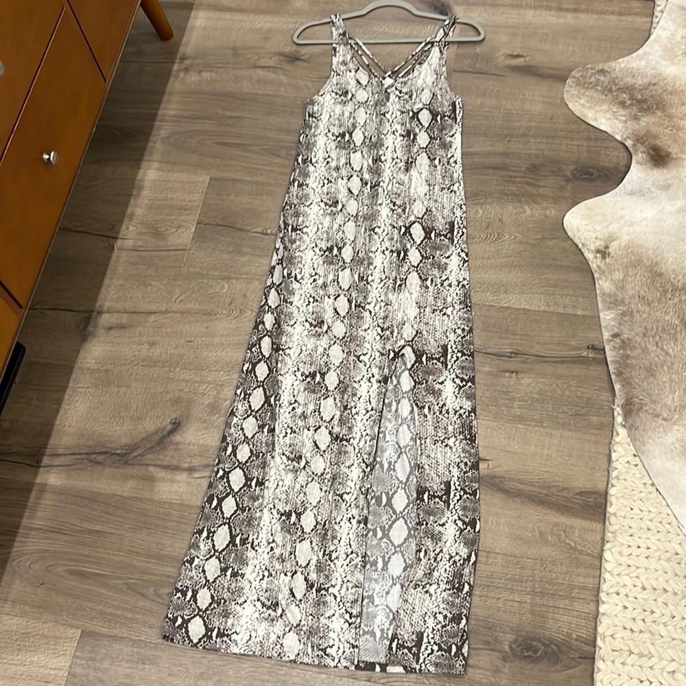 Maxi snake skin dress with slit up the leg